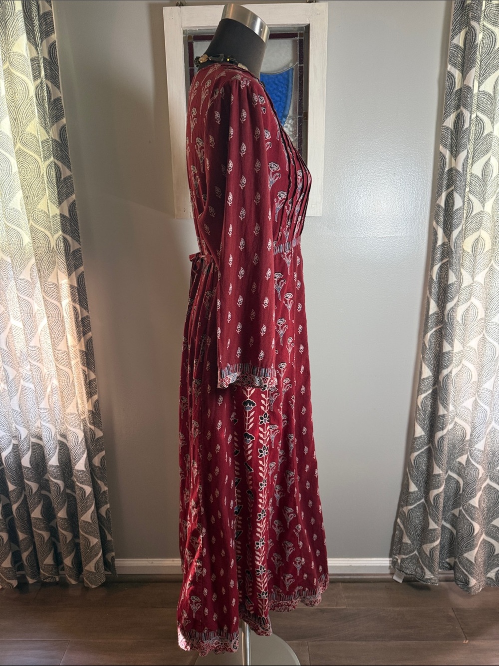 April Cornell 100% Cotton Blockprint Made in India Tie back Maxi Dress SZ L - Picture 8 of 12